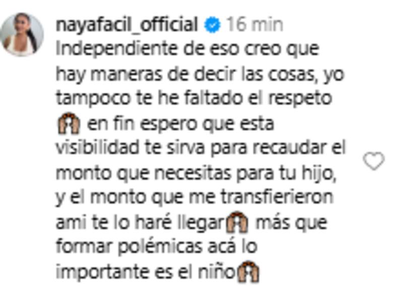 Este fue el mensaje completo que dejó Naya Fácil en el video del padre de Dante.