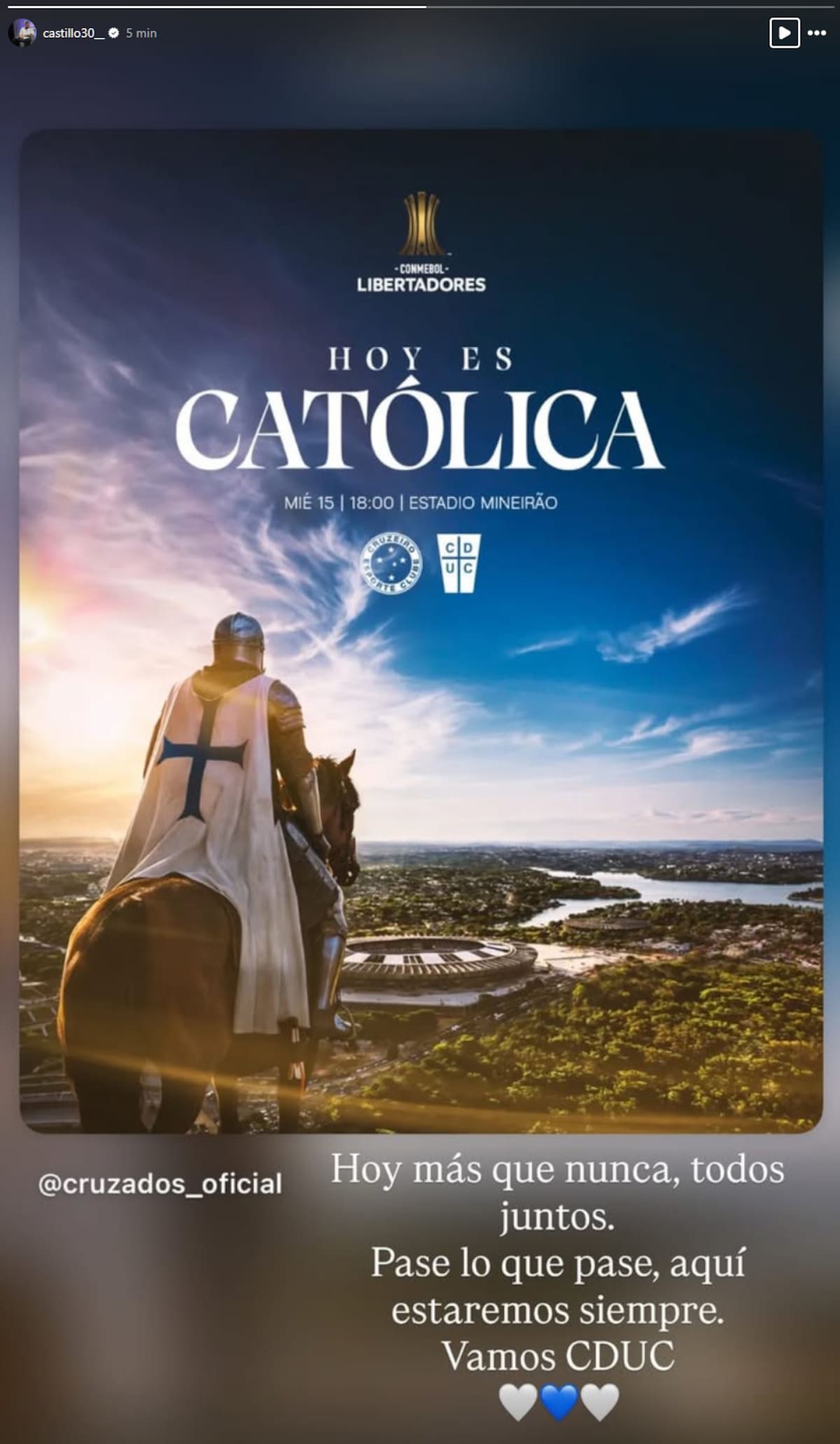 El delantero le mandó un mensaje a la UC antes de enfrentar a Cruzeiro.