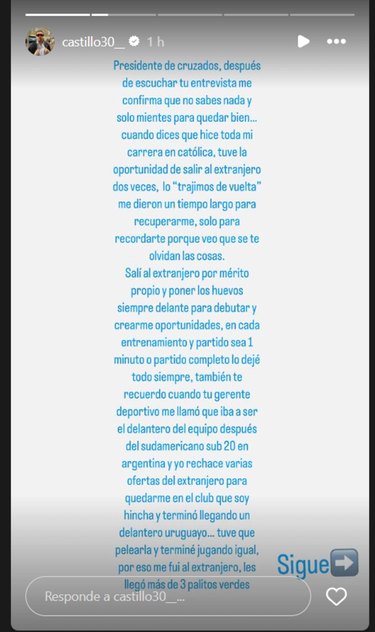 Mensajes en su Instagram.
