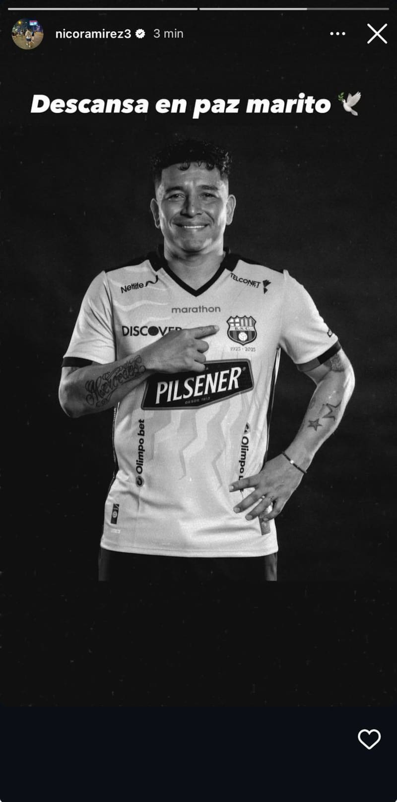 El mensaje que subió el defensor tras la muerte de Mario Pineida.