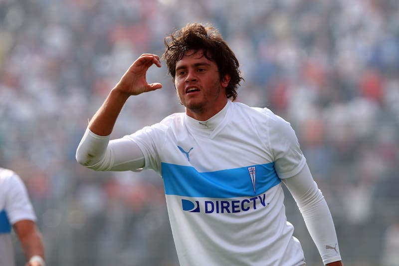 Festejando el gol que le marcó a Universidad de Chile en 2012. Foto: Photosport.