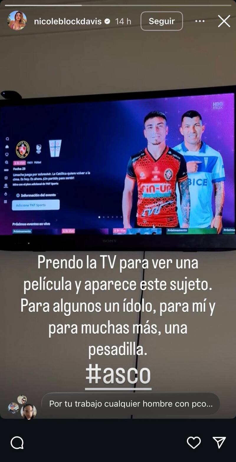 La historia subida por la actriz contra Gary Medel.