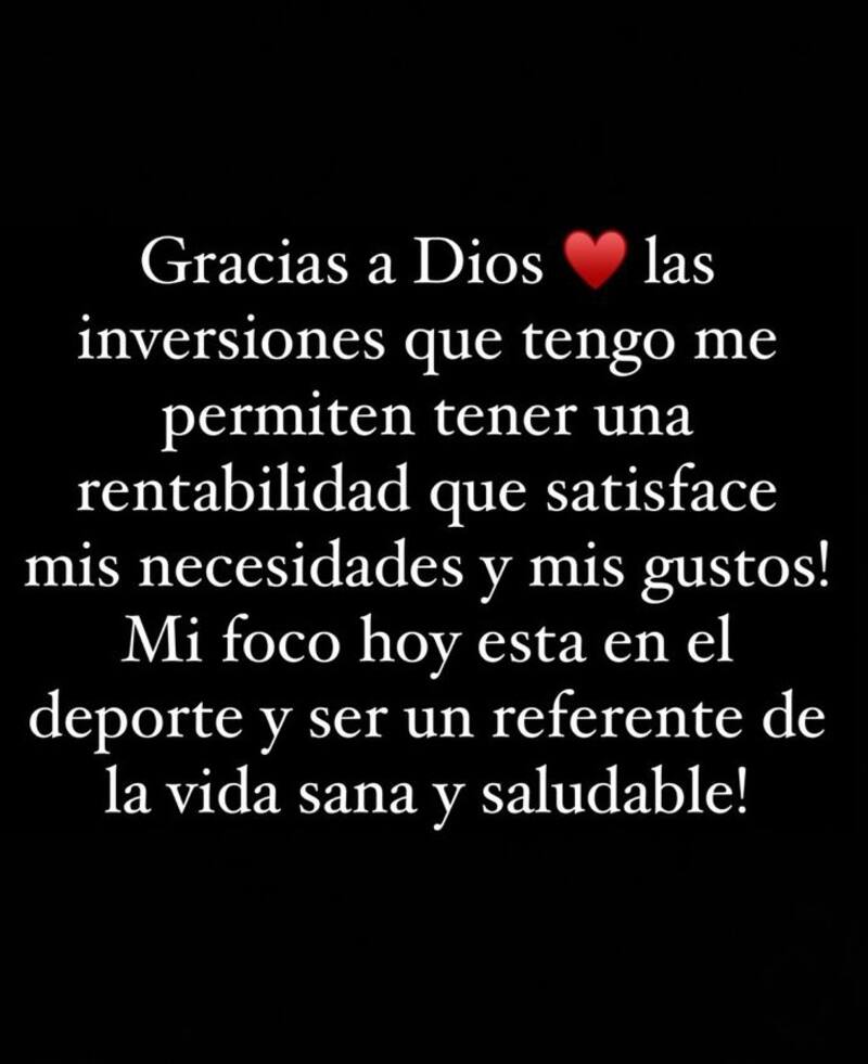 descartó mantener una deuda con su expareja. Créditos: Instagram