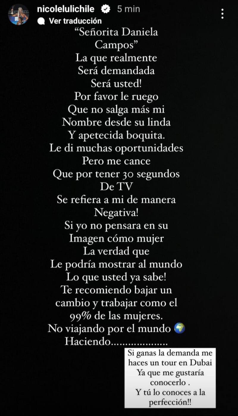 Nicole Moreno advirtió en filtrar información de Daniella Campos.