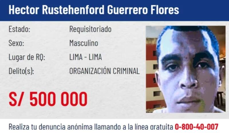 El Ministerio del Interior de Perú puso en alerta a la Policía Nacional y ya ofreció recompensa a quien sepa alguna información sobre él.