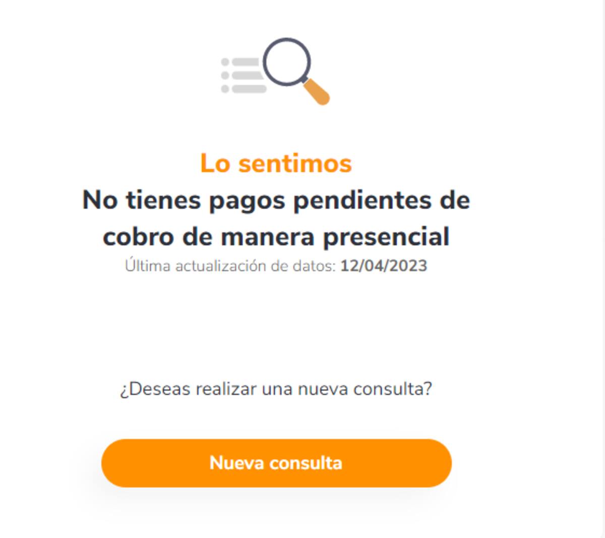 Si no tienes bonos pendientes, "No Lo Cobraste" te arrojará este mensaje. Créditos: Banco Estado