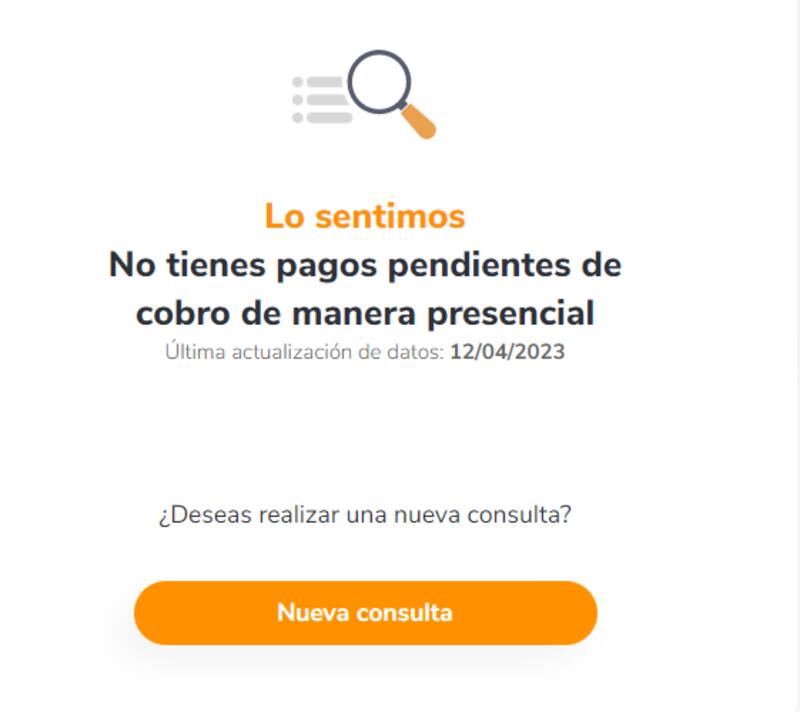 Si no tienes bonos pendientes, "No Lo Cobraste" te arrojará este mensaje. Créditos: Banco Estado
