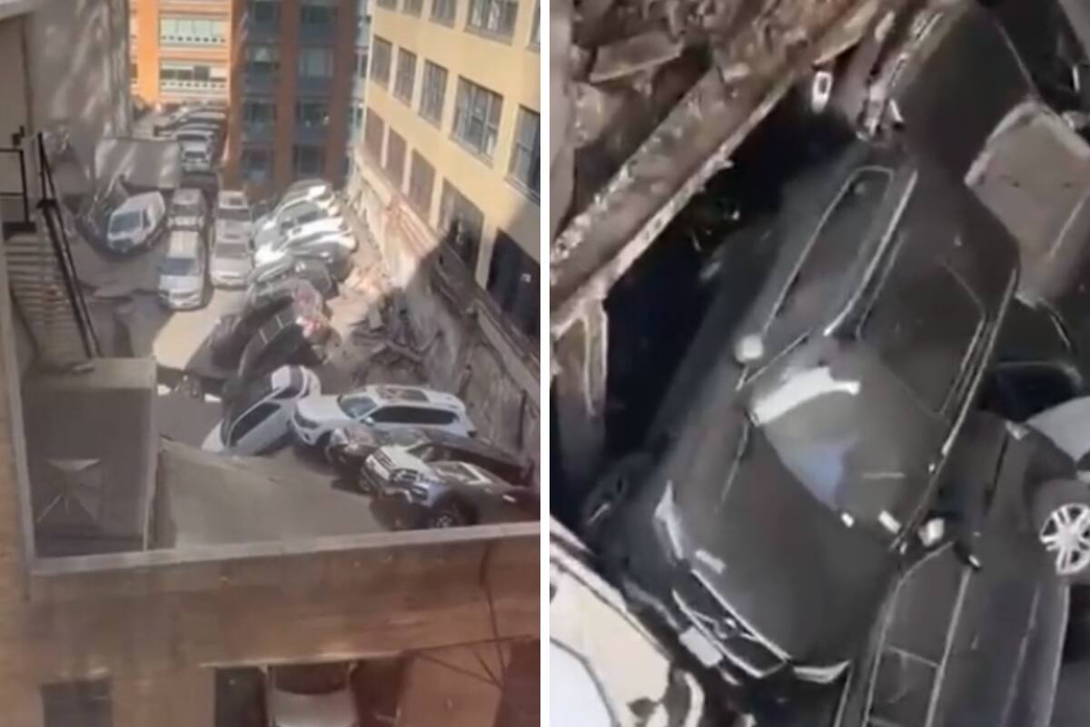 Un estacionamiento colapsó en New York.