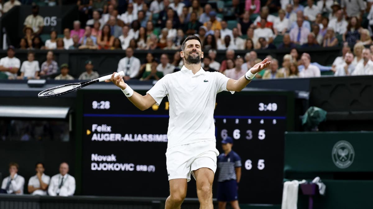 Djokovic enorme: le ganó partido maratónico a Auger-Aliassime y saca cita con Sinner en Wimbledon