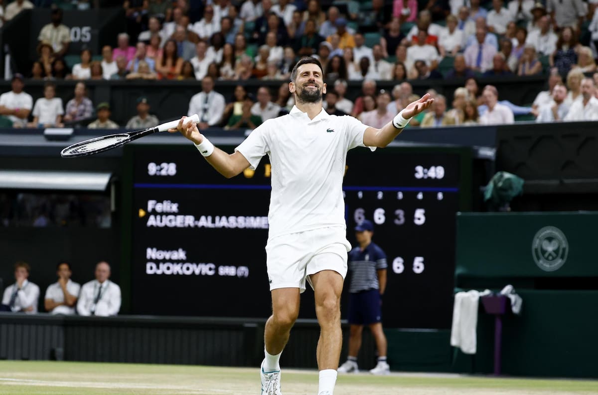 Djokovic enorme: le ganó partido maratónico a Auger-Aliassime y saca cita con Sinner en Wimbledon