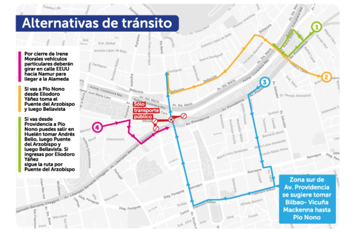 Por el inicio de obras realizarán el desvío de tránsito de Avenida Providencia.
