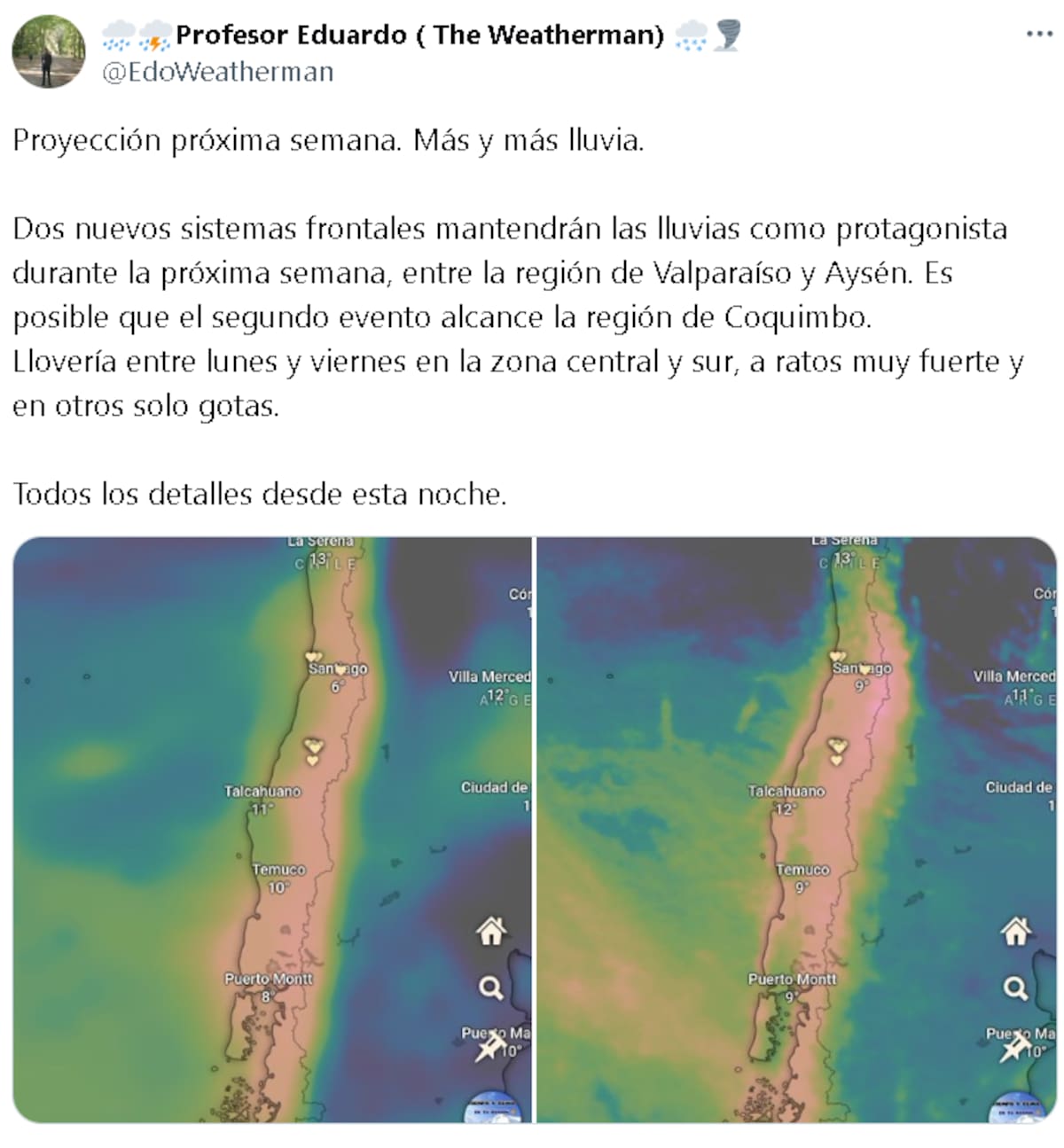 Nuevos sistemas frontales para la semana que viene.