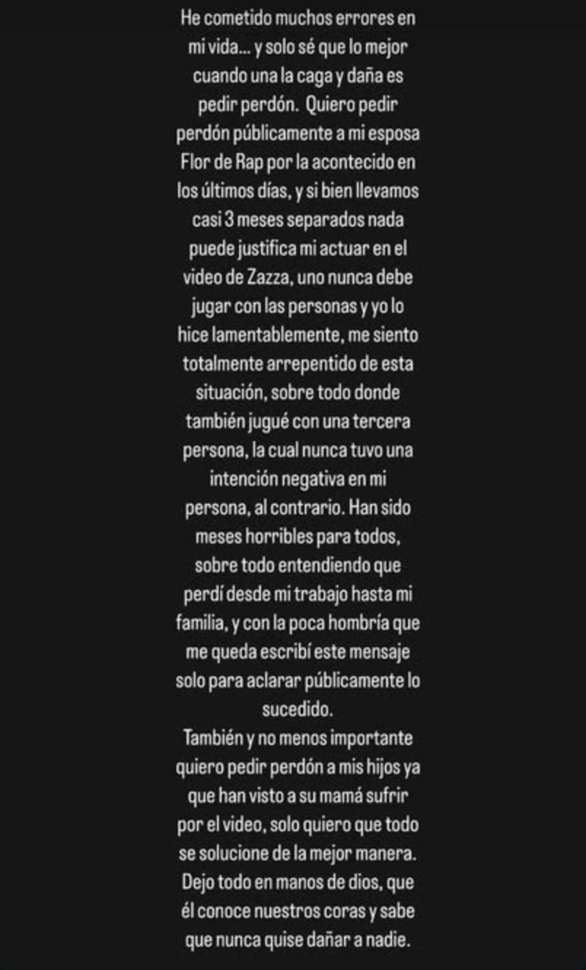 El cantante le pidió disculpas a Flor de Rap.
