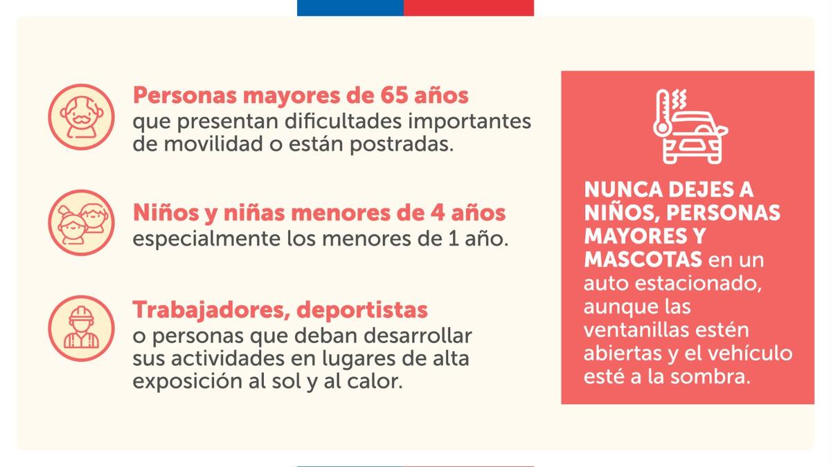 Desde el Minsal recomiendan proteger a estos grupos de la población que están más expuestos a tener golpes de calor.