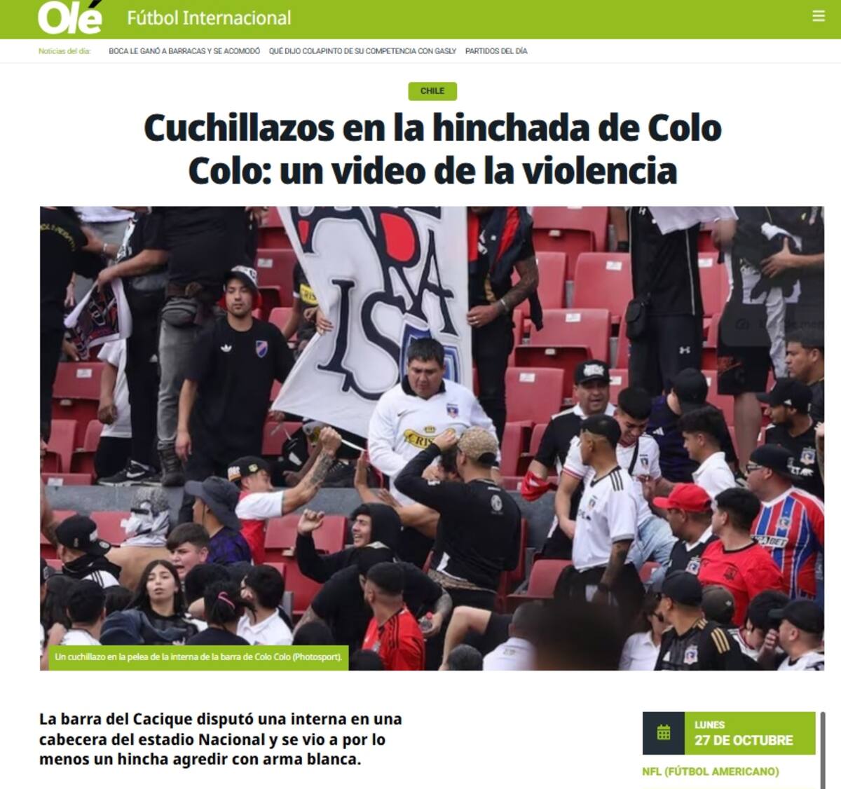 abordó la pelea entre barras de Colo Colo en el Estadio Nacional.