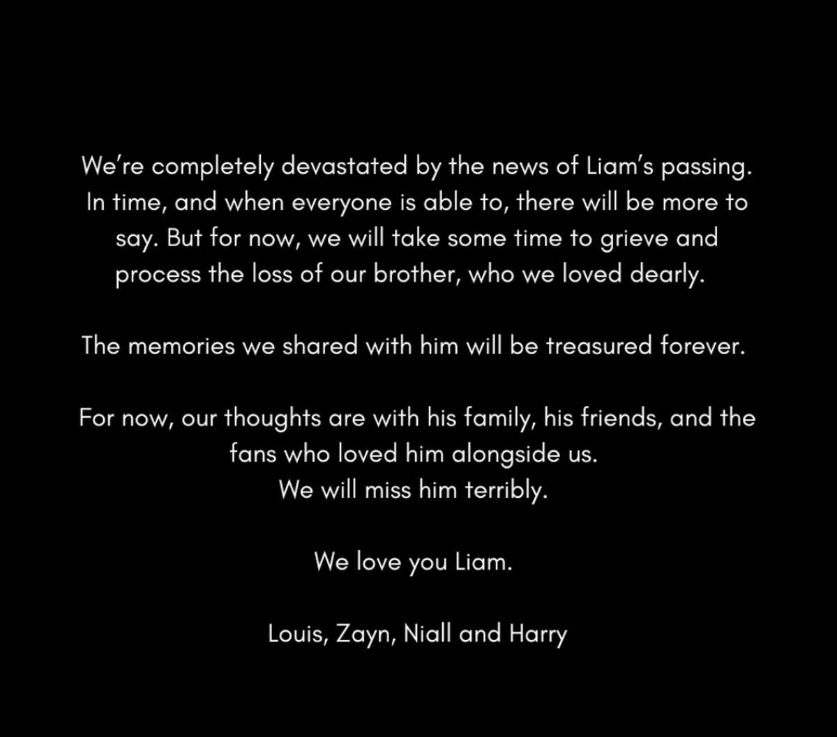 One Direction se refirió a la muerte de Liam Payne.