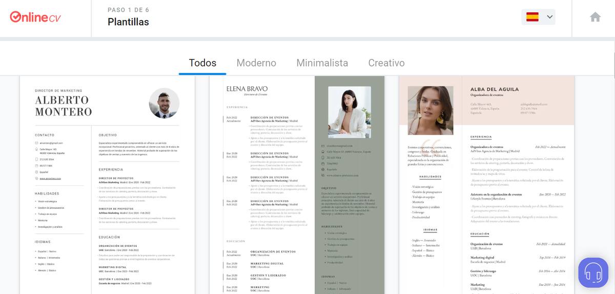 Así luce la web de Online CV.