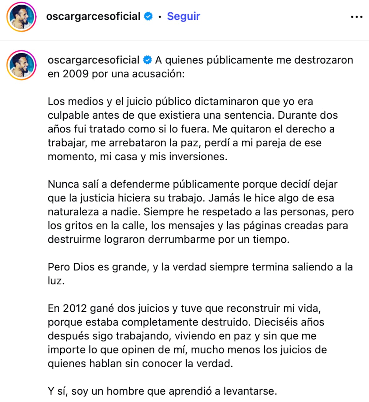 El potente descargo del ex chico reality.