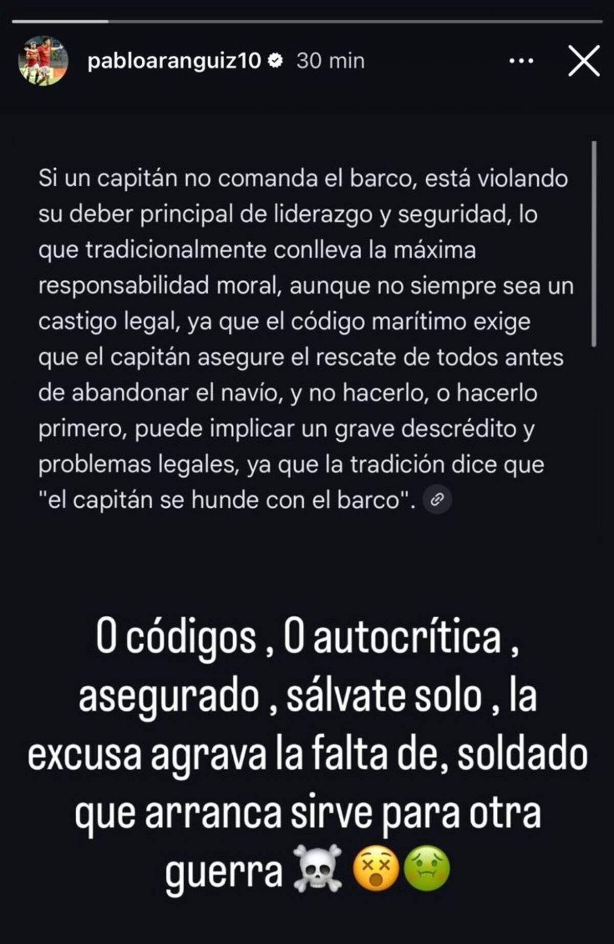 El volante en sus historias de Instagram.