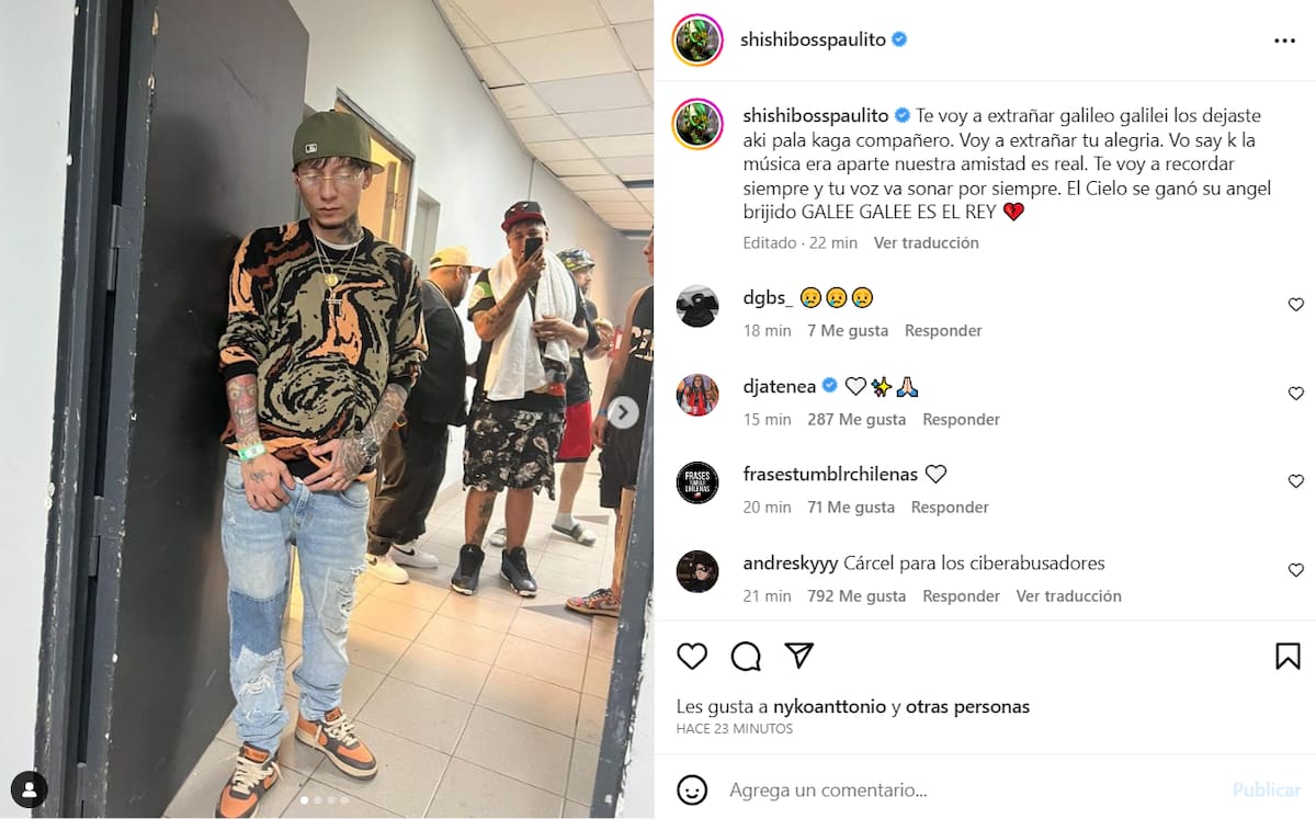 Posteo de Pablo Chill-E dedicado a Galee Galee.