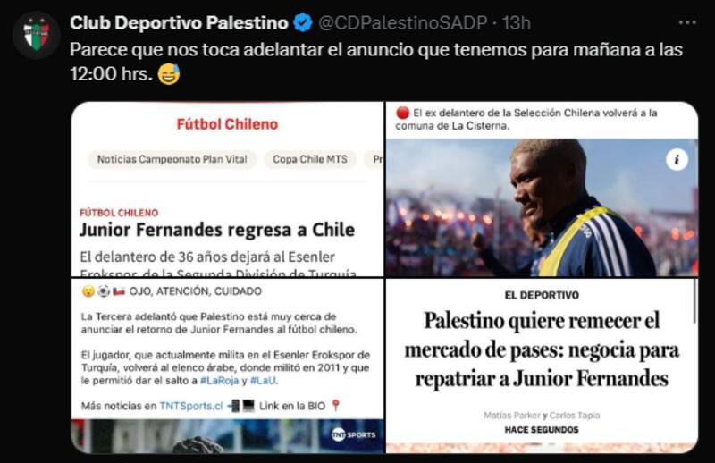 Respuesta de Palestino a los rumores de Junior Fernandes.