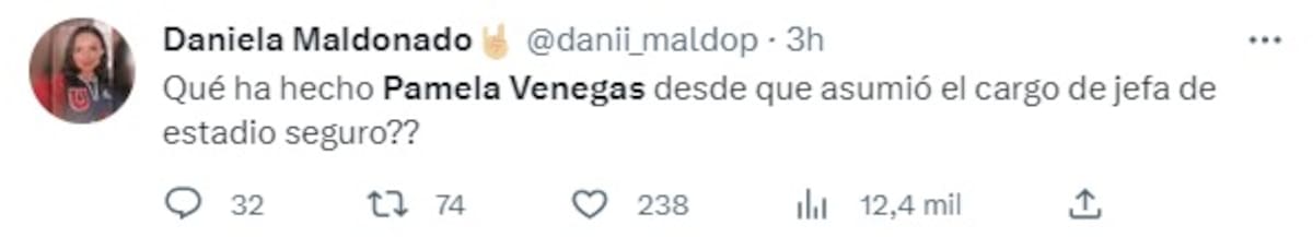 Pamela Venegas ha sido criticada por su función en Estadio Seguro