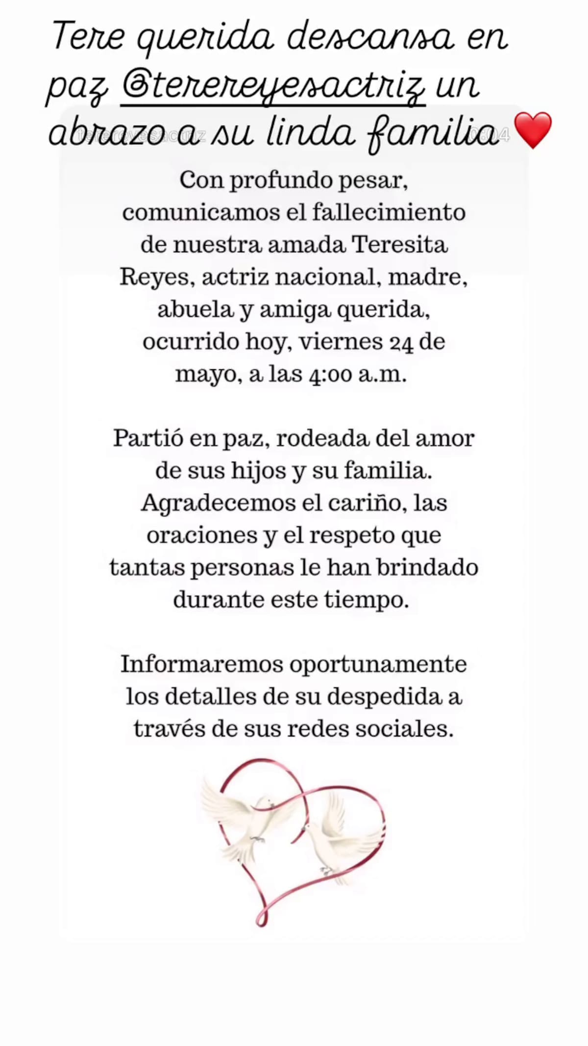 Historia en Instagram del rostro de Canal 13.