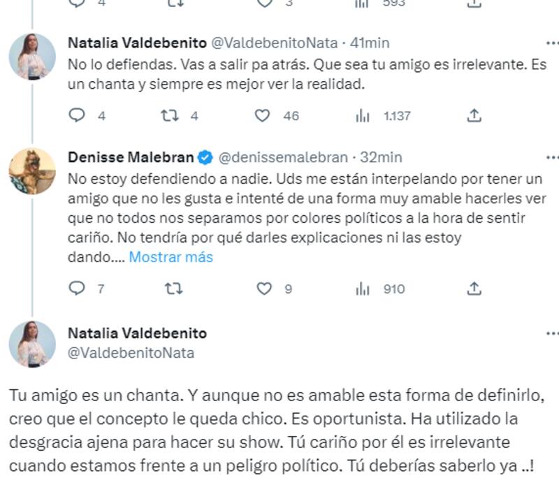 Natalia Valdebenito increpa a Denisse Malebrán y Rodolfo Carter