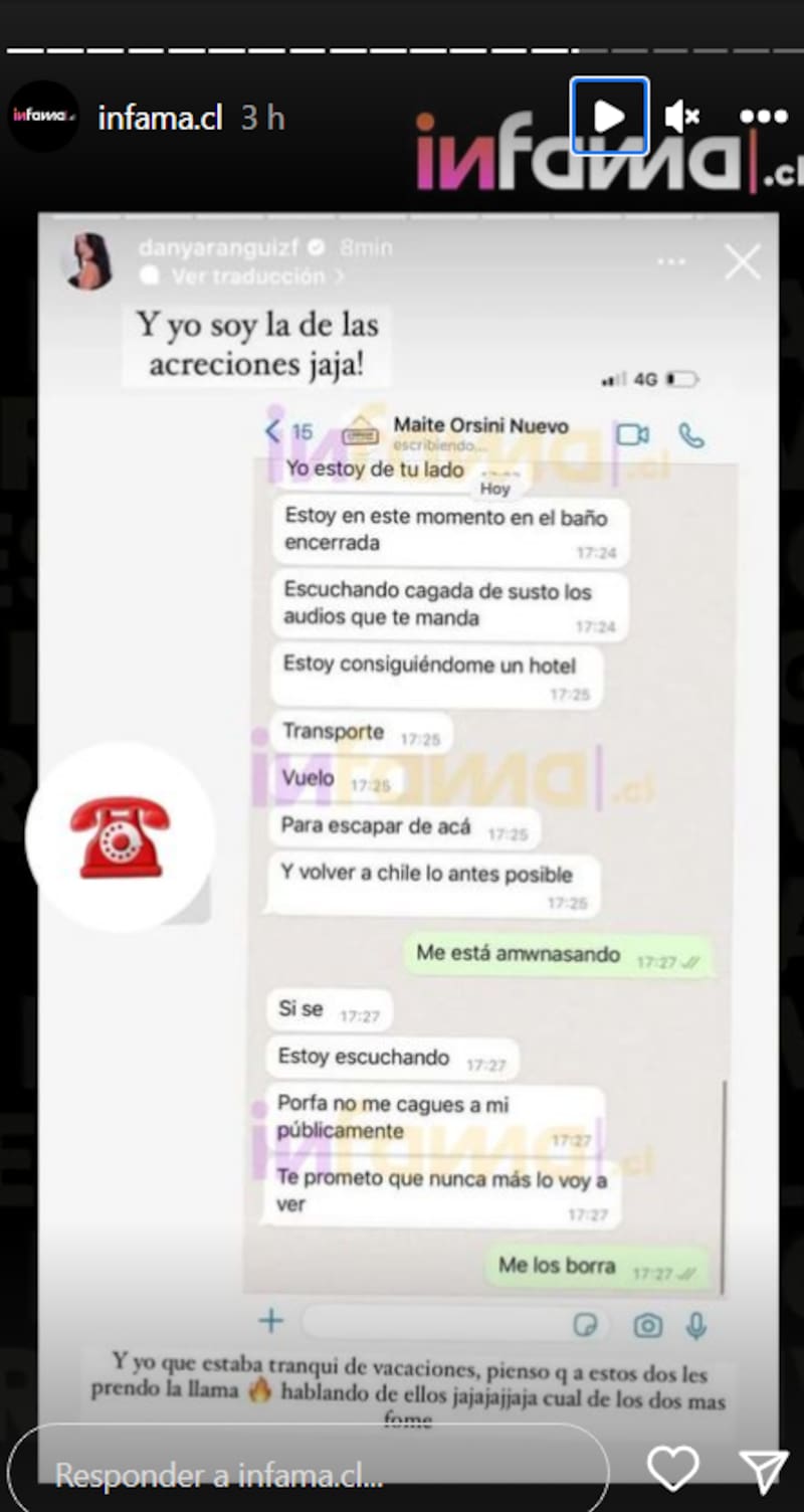 A través de sus redes sociales, Daniela Aránguiz compartió pantallazos de conversaciones con Jorge Valdivia, su ex pareja, y Maite Orsini, entregando más detalles de su versión de los hechos sobre la manutención los hijos que tienen en común.