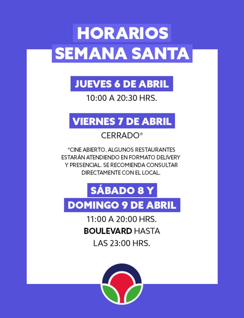 Sus horarios para Semana Santa. Captura: Parque Arauco