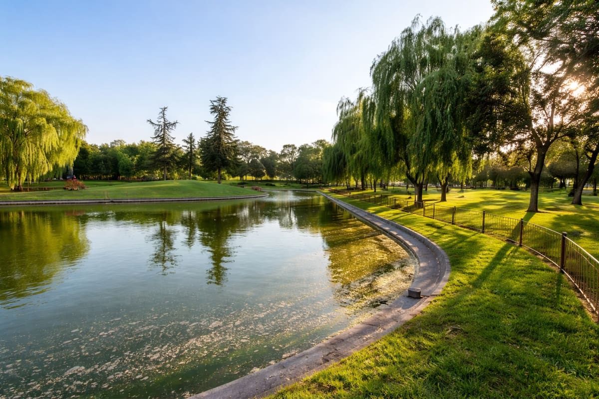 Este recinto natural cuenta con una laguna artificial, juegos infantiles, pérgolas y especies nativas. Foto: Parquemetminvu en Instagram.