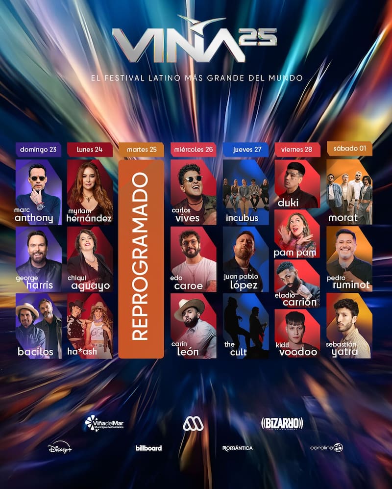 Tras la reprogramación, este será el orden en el que aparecerán los artistas sobre la Quinta Vergara en los próximos días.