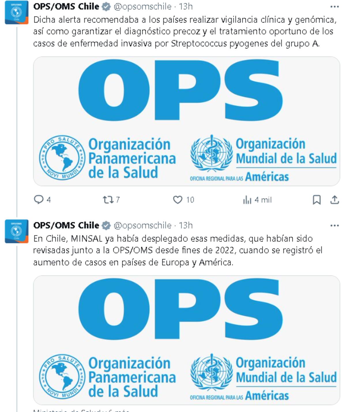 Parte del comunicado de la OPS/OMS Chile.