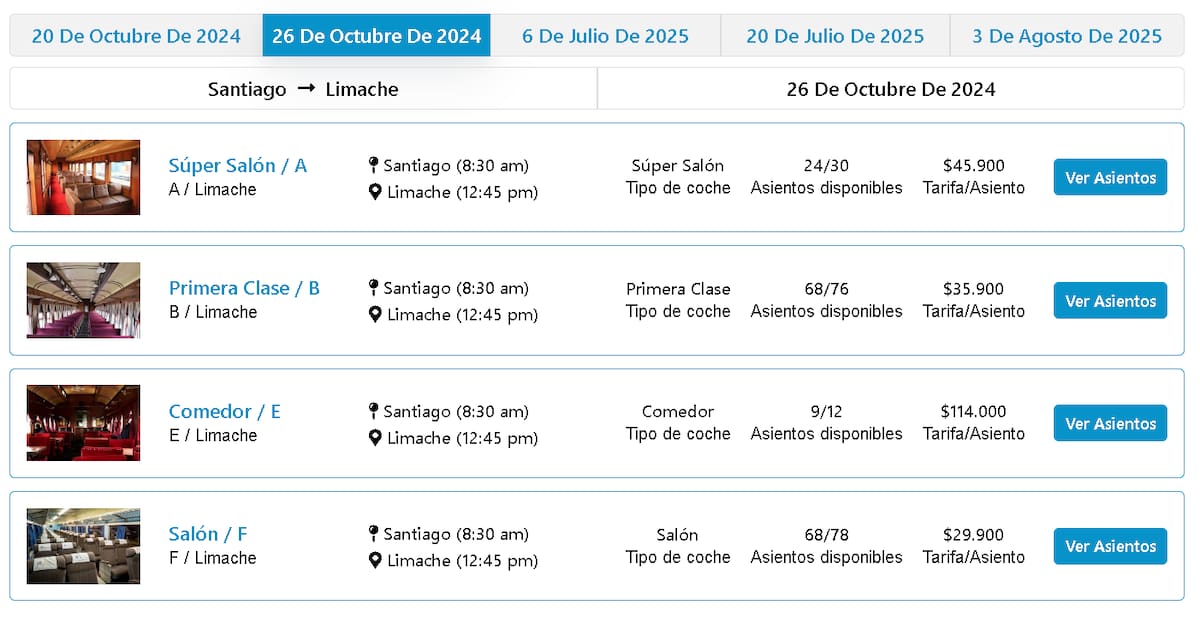 Pasajes Tren del Recuerdo 26 de octubre.