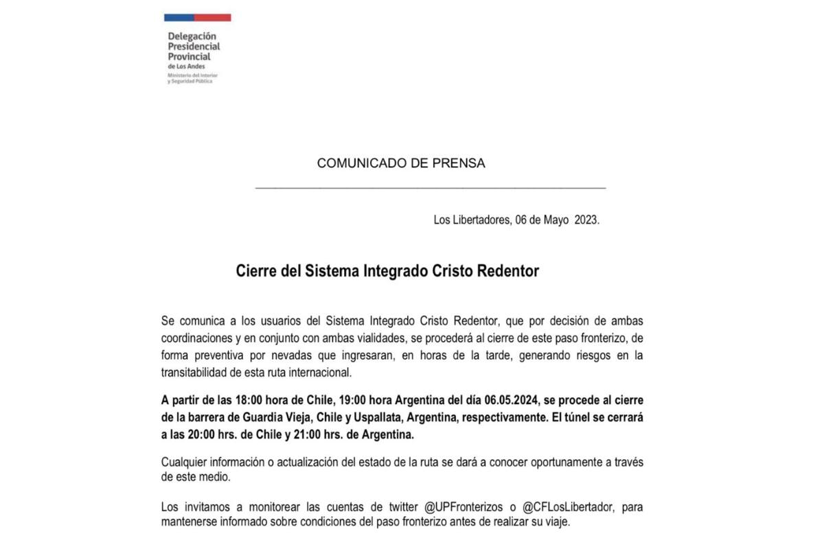 Anuncian el cierre preventivo del paso por nevadas.
