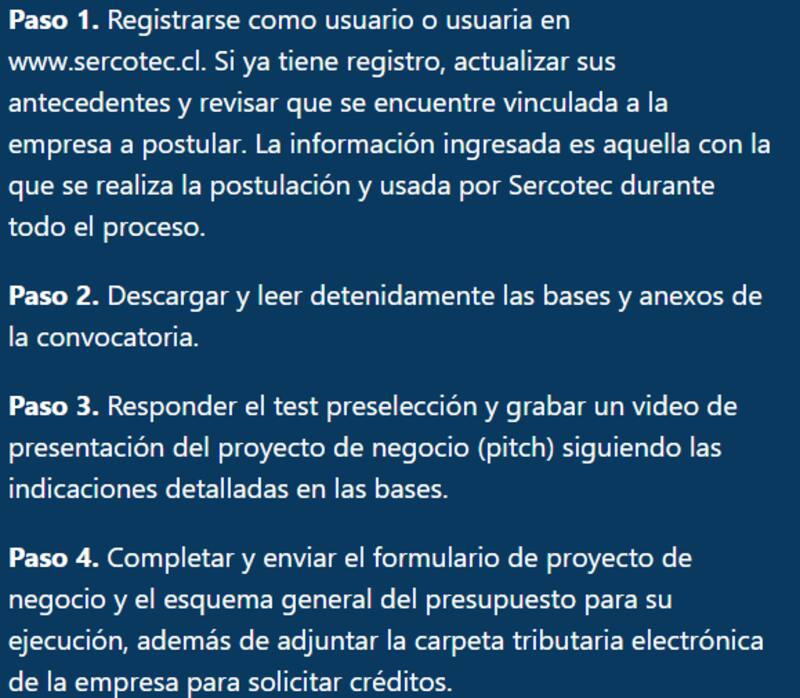 Pasos para postular a Crece, de Sercotec.