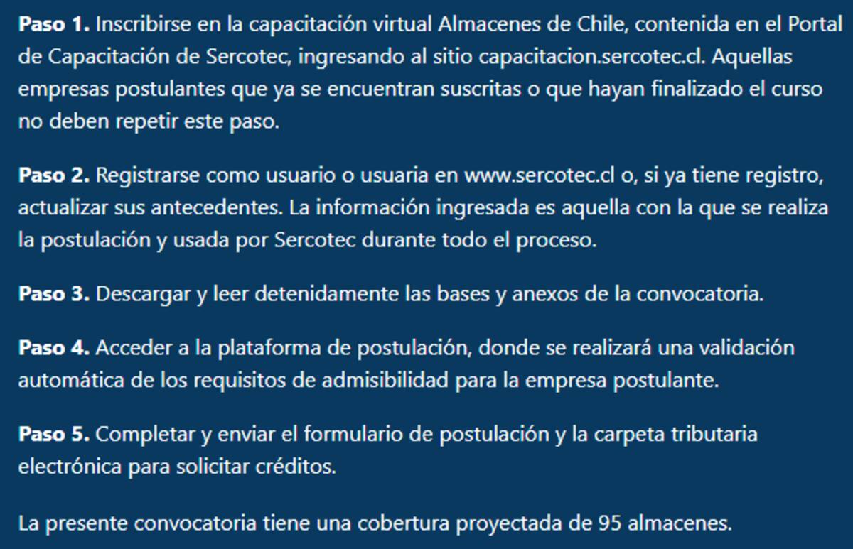 Pasos para postular a Digitaliza tu Almacén de Sercotec.