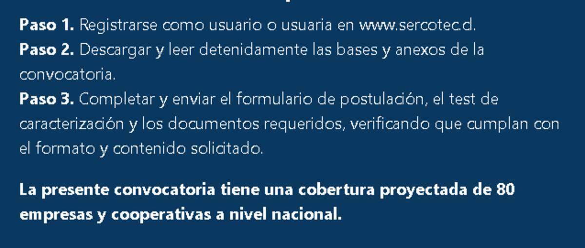 Pasos para postular a Pymes Globales de Sercotec.