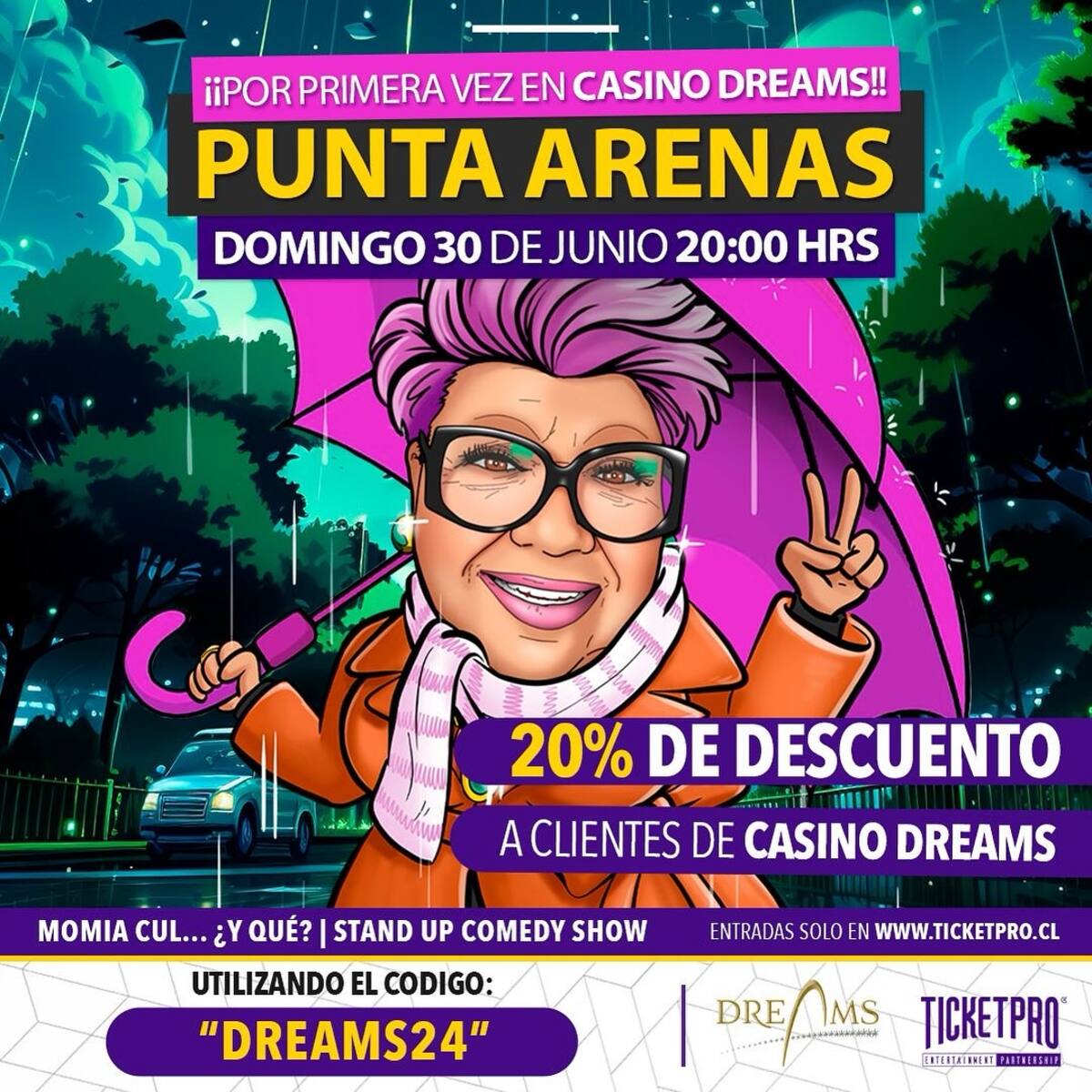 El afiche de Paty Maldonado para su presentación pasada en Punta Arenas