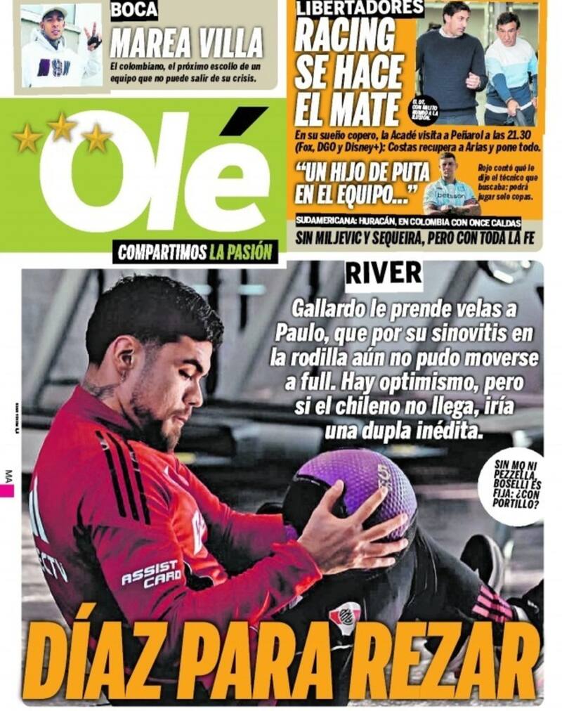 Es protagonista de la portada de Olé.