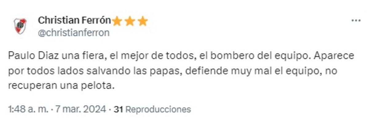 Paulo Díaz es catalogado como una "fiera"
