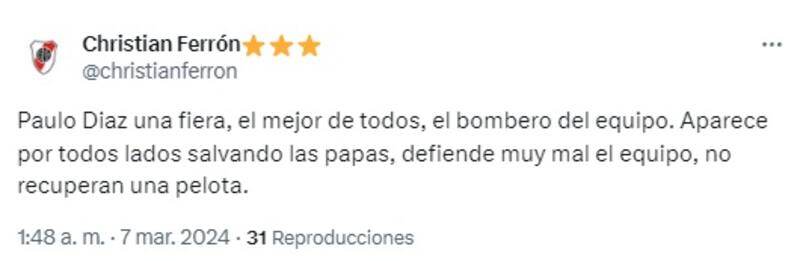 Paulo Díaz es catalogado como una "fiera"