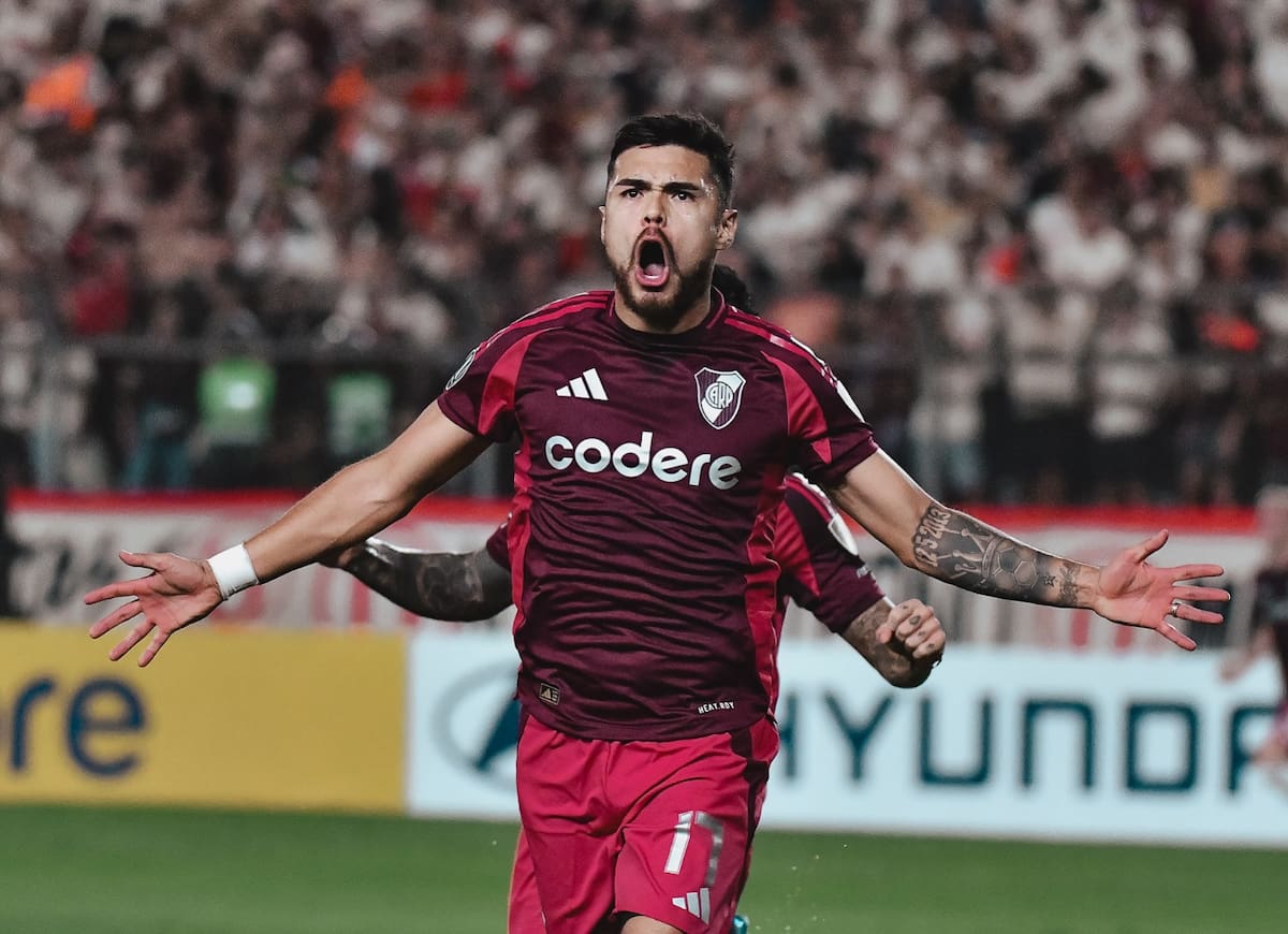 celebrando el gol de la victoria en el debut de River Plate por Copa Libertadores. Foto: Facebook River Plate.