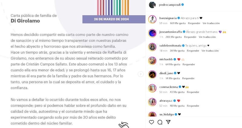 Publicación de Pedro Campos en Instagram. Créditos: Instagram
