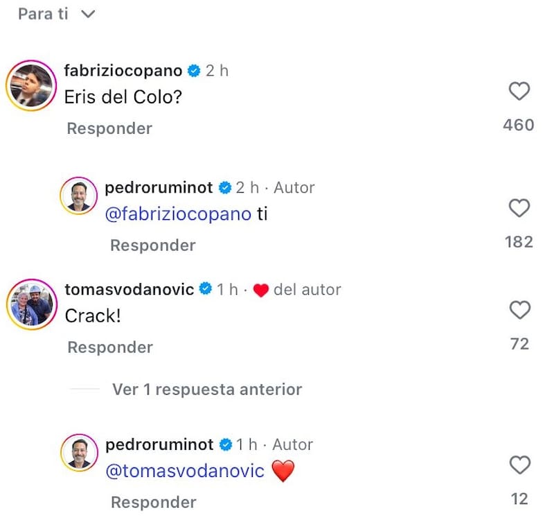 Algunos de los mensajes que recibió en su último posteo de Instagram.