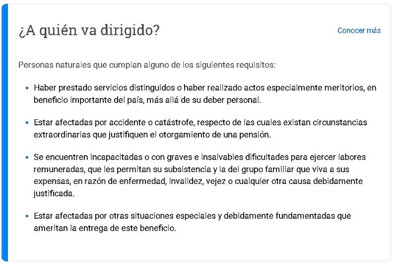 Requisitos para recibir el beneficio.