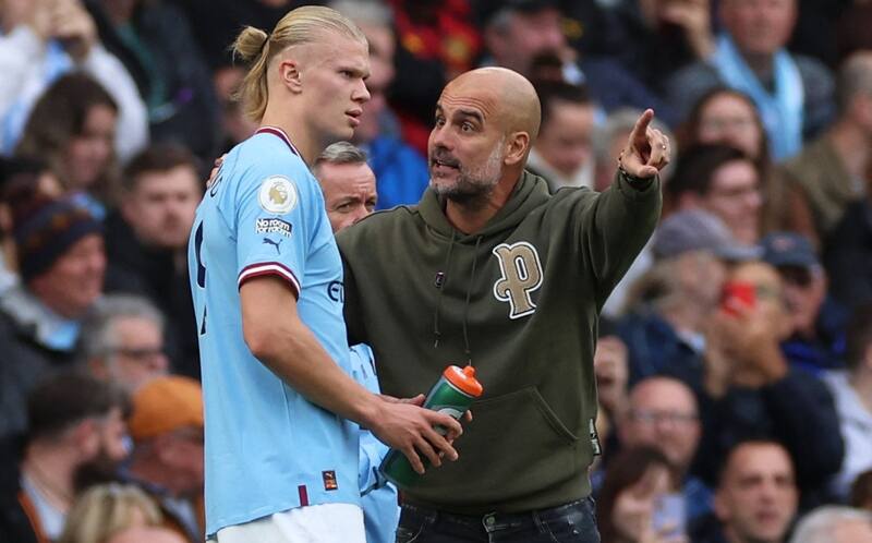 Pep Guardiola y Erling Haaland en Manchester City.