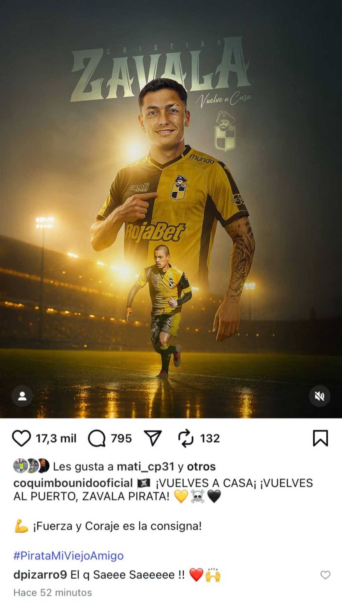 El ex Colo Colo le comentó a los Piratas en la presentación de su excompañero.