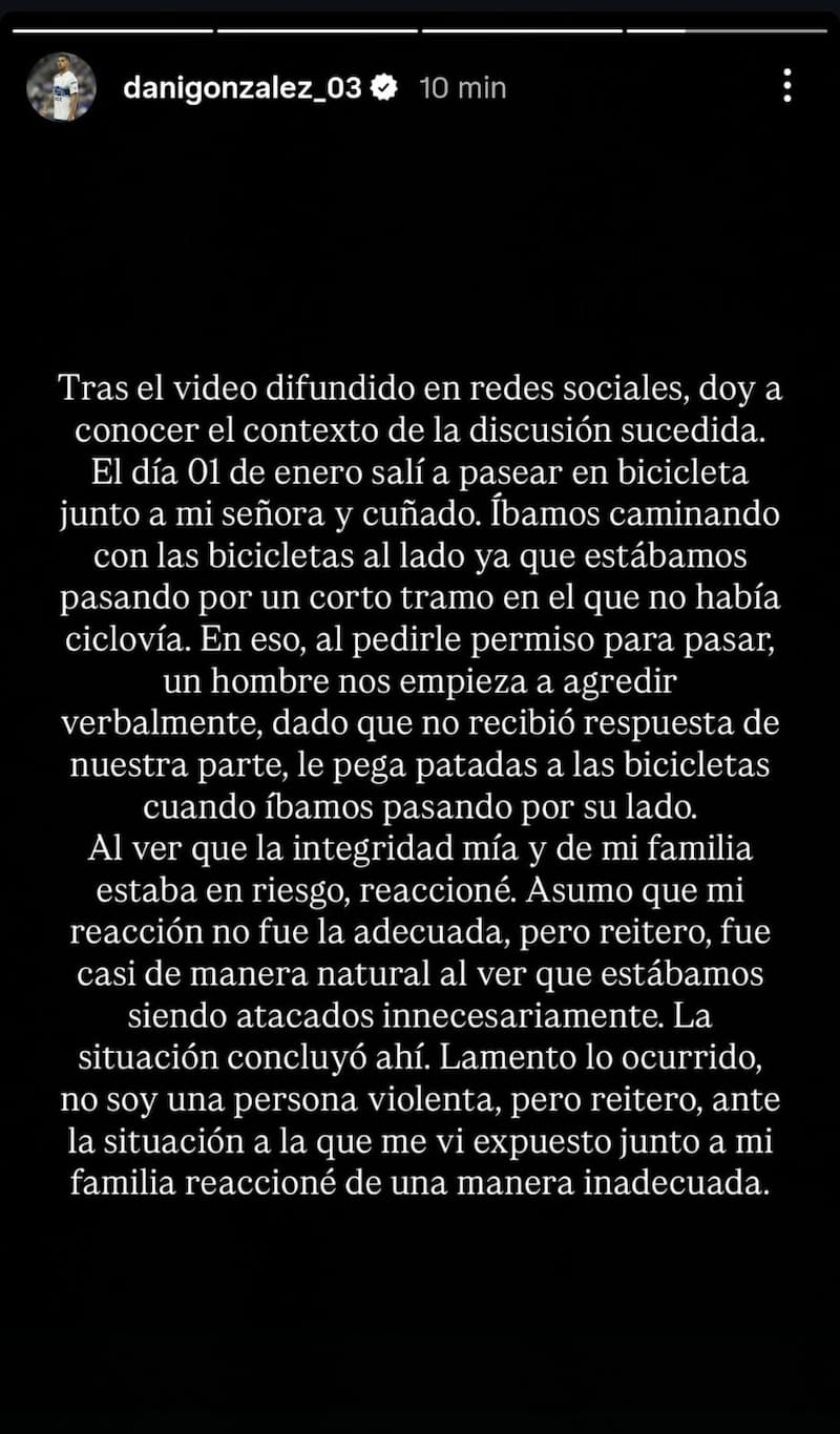 El defensa aclaró lo ocurrido en la vía pública. Foto: Captura