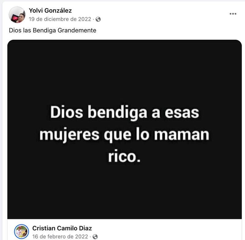 Otro posteo misógino de Yolvi González en Facebok.